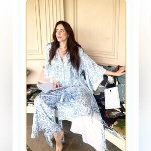 Bridgerton RARE robe satin blue white toile print spring summer primark collab